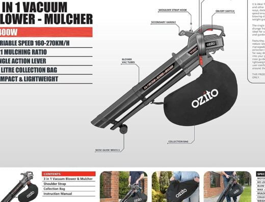 Ozito 2400W Corded 3 In 1 Blower Vacuum Mulcher BLV-2401 – New